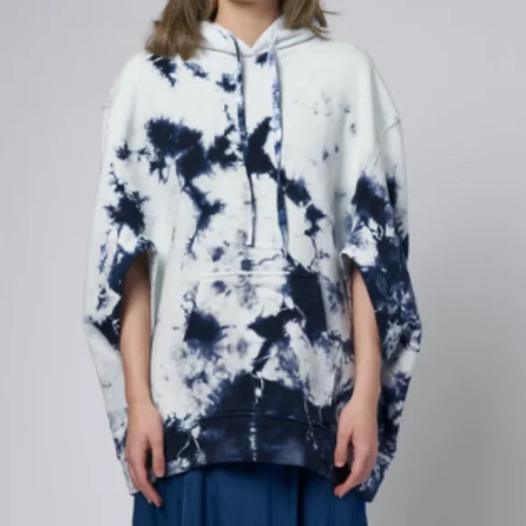 Raquel Allegra Tie Dye Oversized Poncho Hoodie Sweatshirt - Picture 10 of 11